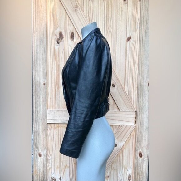 Vintage Retro 70s Wilsons Black Cropped Leather Tuxedo Style Jacket~S~ - Picture 5 of 9